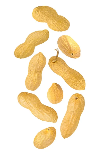Set di arachidi cadenti isolate su sfondo bianco — Foto Stock