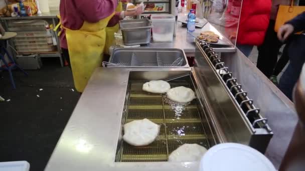 Process of cooking golden pancakes. Macro shot, — Stock Video