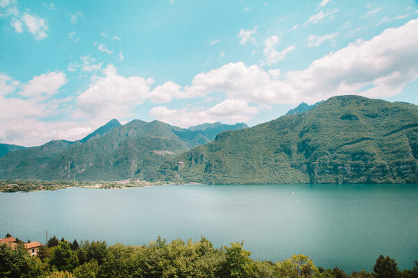 Panoramic natural landscapes. Wide-open spaces. lake Idro, Lombardy region in Italy.