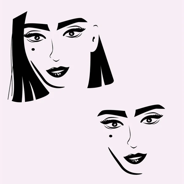 Hermosa cara de chica con peinado corto y recto aislado en blanco. Salón de belleza icono vector — Vector de stock