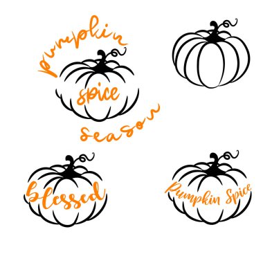 Balkabağı baharat mevsimi vektör simgeleri ana hatlarını belirler. Kesik dekorlar için mevsimlik balkabağı tasarımları.