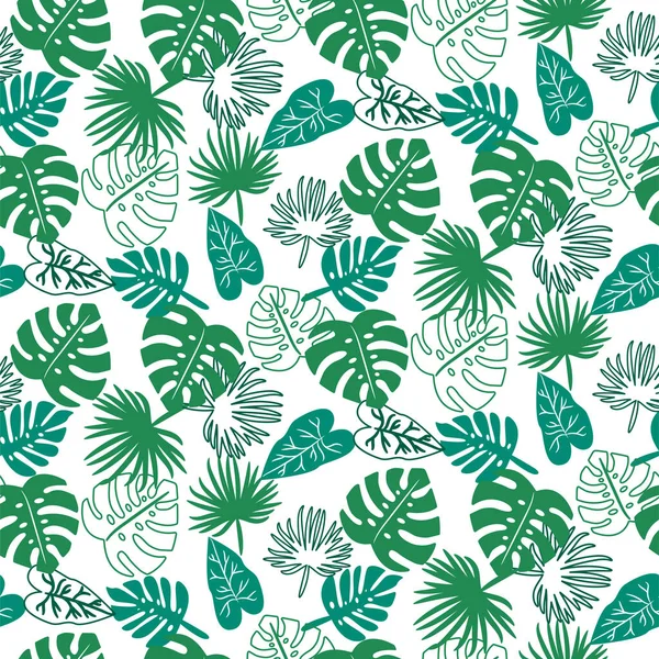 Fondo de patrón verde selva tropical sin costuras con hojas de palma — Archivo Imágenes Vectoriales