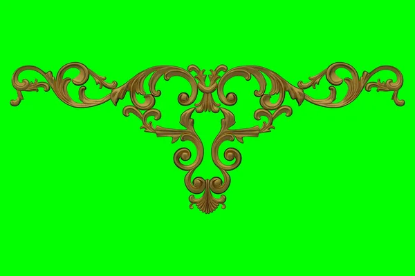 Модели Позолоченных Лепных Украшений Интерьера Изолированное Изображение Зеленом Фоне Рендеринг — стоковое фото