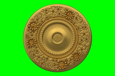 İç dekorasyon için üç boyutlu yaldızlı sıva modelleri. Yeşil arkaplandaki izole görüntü. 3d hazırlayıcı