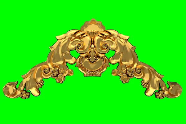 Modele Pozłacanych Dekoracji Stiukowych Wnętrz Odizolowany Obraz Zielonym Tle Renderowanie — Zdjęcie stockowe