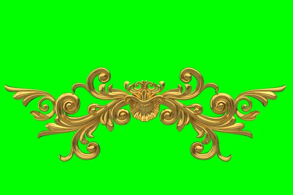 Modelos 3d de decoraciones de estuco dorado para el interior. Imagen aislada sobre fondo verde. 3d renderizar. — Foto de Stock