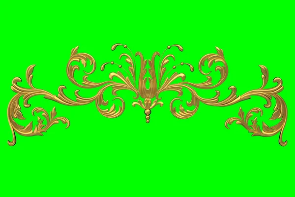 3d models of gilded stucco decorations for the interior. Isolated image on a green background. 3d render. — Stock Photo, Image