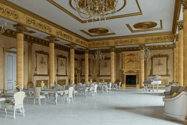 Balsalen och restaurangen i klassisk stil. 3D-återgivning. 3d-bild — Stockfoto