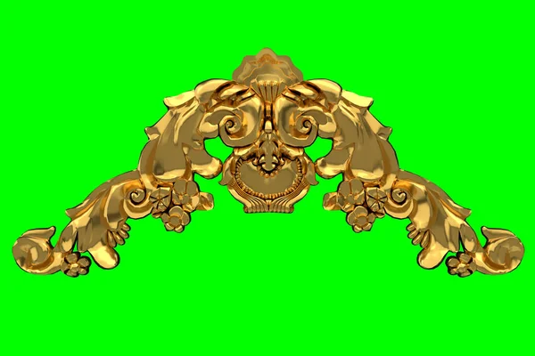 3d модели позолоченных лепных украшений для интерьера. Изолированное изображение на зеленом фоне 3D рендеринг. — стоковое фото
