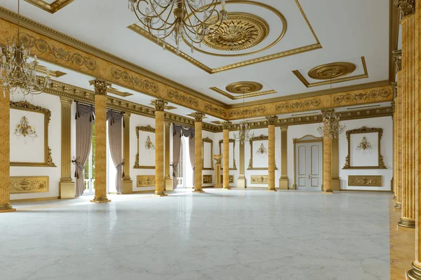 Klasik tarzda balo salonu ve restoran. 3 boyutlu görüntüleme. 3d resim