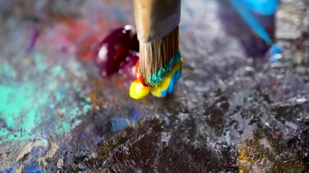 Pitture Olio Multicolori Una Tavolozza Artistica — Video Stock