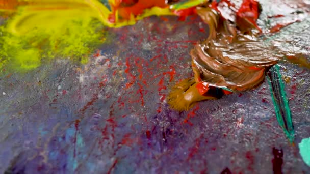Разноцветные Масляные Краски Художественной Палитре — стоковое видео