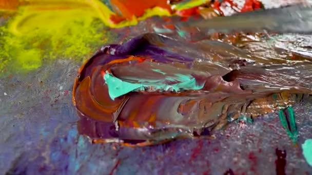 Разноцветные Масляные Краски Художественной Палитре — стоковое видео