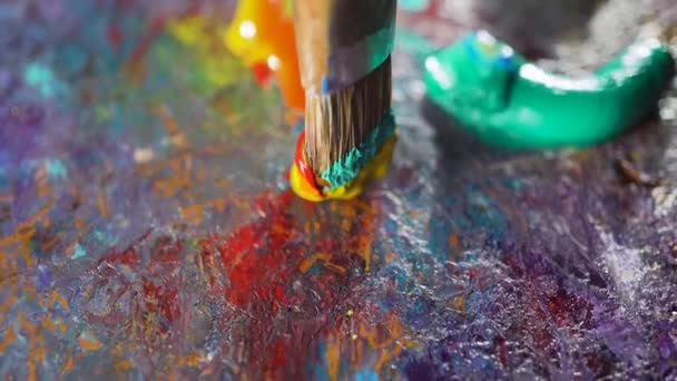 Pinturas Óleo Multicolores Una Paleta Artística — Vídeo de stock
