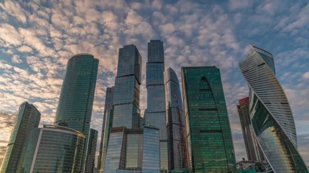 Skyscrapers of Moscow City against the background of fast moving clouds. — Stock Video