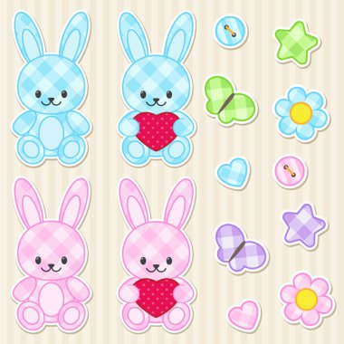 Scrapbook elements in blue and pink