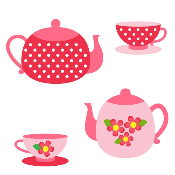 Векторный набор чайников и чашек — стоковый вектор