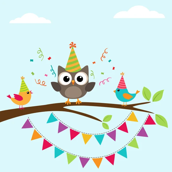 Tarjeta de cumpleaños con pájaros — Vector de stock