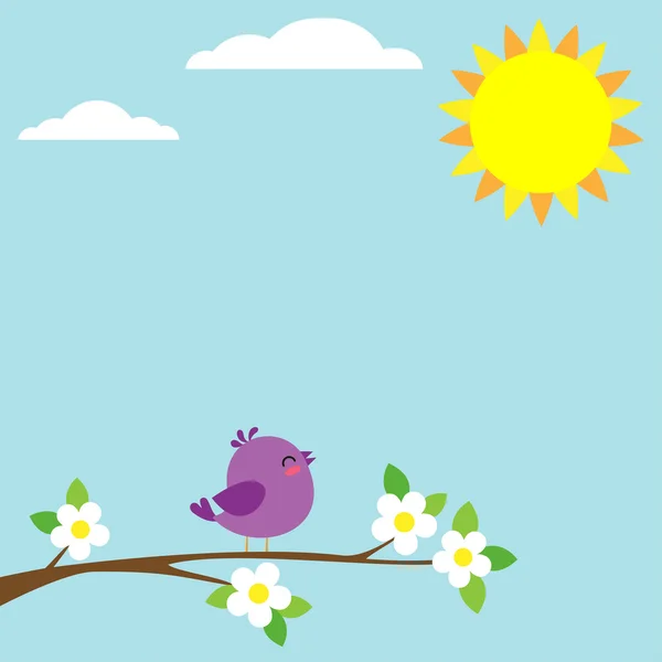 Pájaro sentado en rama floreciente — Vector de stock