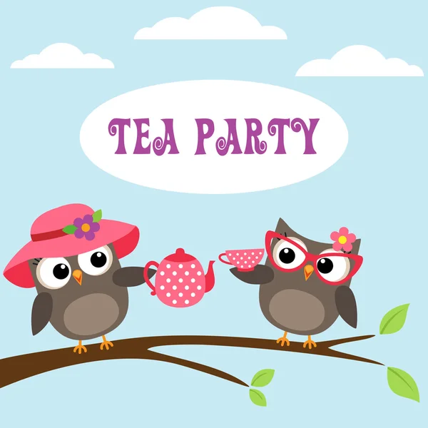 Tea party invitation with cute owls — Stock Illustration Tea party invitation with cute owls Royalty Free Stock Illustrations