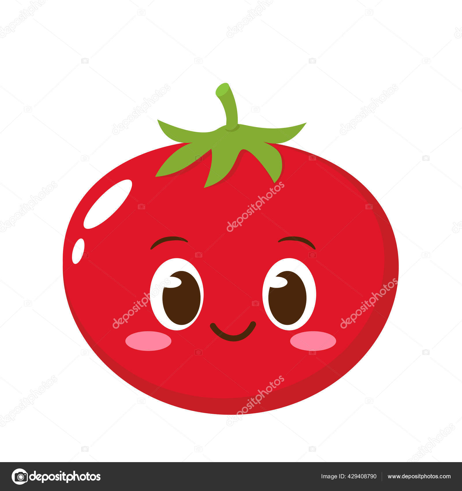 Cute Happy Red Tomato Character Funny Vegetable Emoticon Flat Style