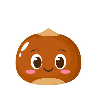 Şirin, mutlu fındık karakteri. Düz şekilli komik fındık ifadesi. Kahverengi fındıklı emoji vektör çizimi. Sağlıklı vejetaryen yemekleri