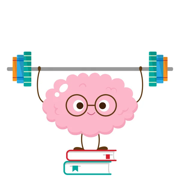 Caricatura Cerebro Levantamiento Barra Hacer Libros Funny Brain Workout Print — Vector de stock