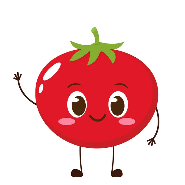 Милий Щасливий Червоний Помідор Характер Веселий Овочевий Смайлик Плоскому Стилі — стоковий вектор
