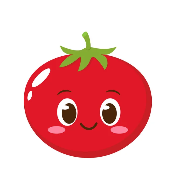 Милый Счастливый Персонаж Красного Помидора Смешной Овощной Смайлик Плоском Стиле — стоковый вектор
