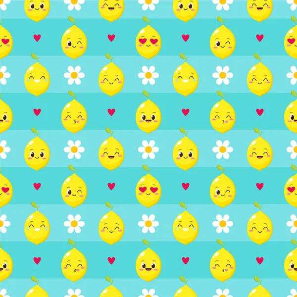 幸せなレモンとシームレスなパターン笑顔のレモンと子供のためのデザイン 漫画の果物 保育園のパターンベクトル図と包装やスクラップブックの紙 ロイヤリティフリーストックベクター