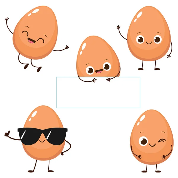 Característica Bonito Ovo Desenhos Animados Emoji Ovo Feliz Engraçado Estilo —  Vetores de Stock