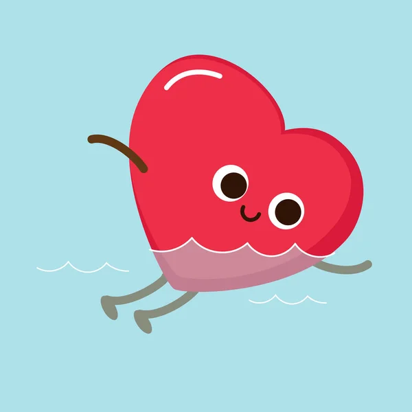 プールで漫画の赤いハートスイミング 心臓運動 スポーツ活動 健康的なライフスタイル 強い健康的なハートベクトルイラスト ベクターグラフィックス