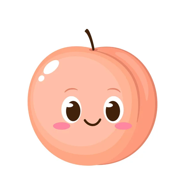 Niedlich Glücklich Pfirsich Charakter Lustiges Emoticon Flachen Stil Frucht Emoji — Stockvektor