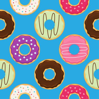 Renkli çöreklerle pürüzsüz şekiller. Çizgi film çörek duvar kağıdı.