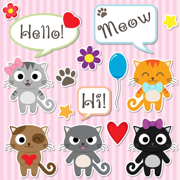 Gestileerde verzameling van cute cartoon kittens — Stockvector