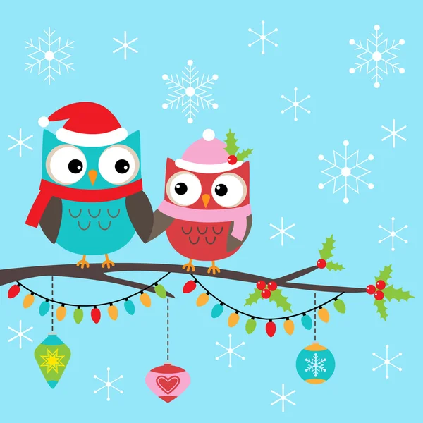 Noel kartı ile baykuşlar — Stok Vektör