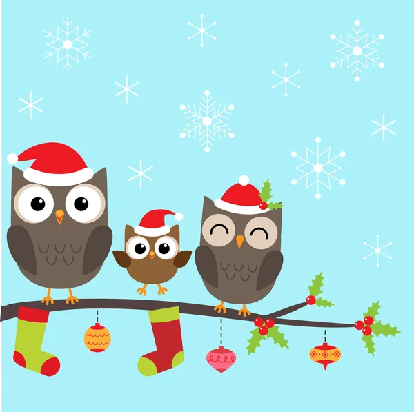 Baykuşlar Noel ailesi — Stok Vektör