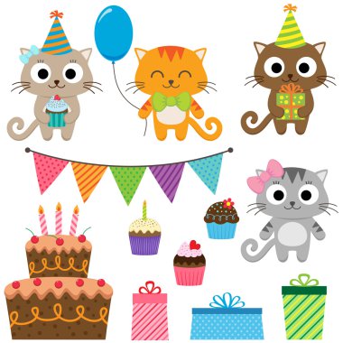 Doğum günü partisi öğeleri ile kedi