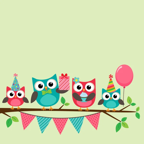 Party owls card — Stock Vector