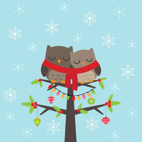 Cartão de Natal com corujas — Vetor de Stock
