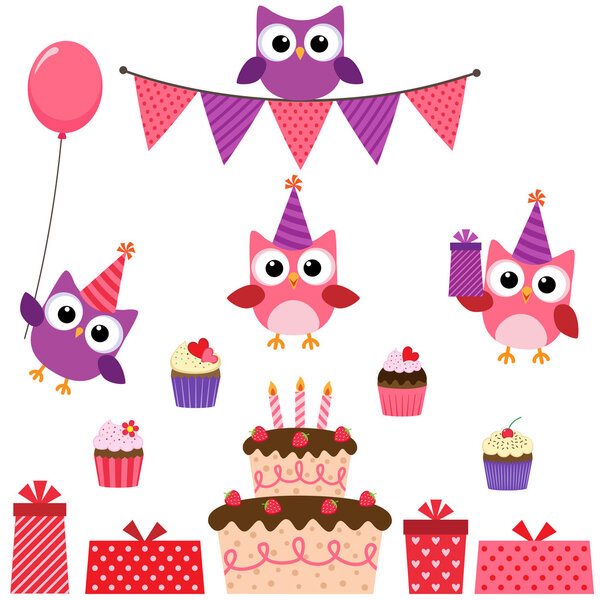 Party owls pink set