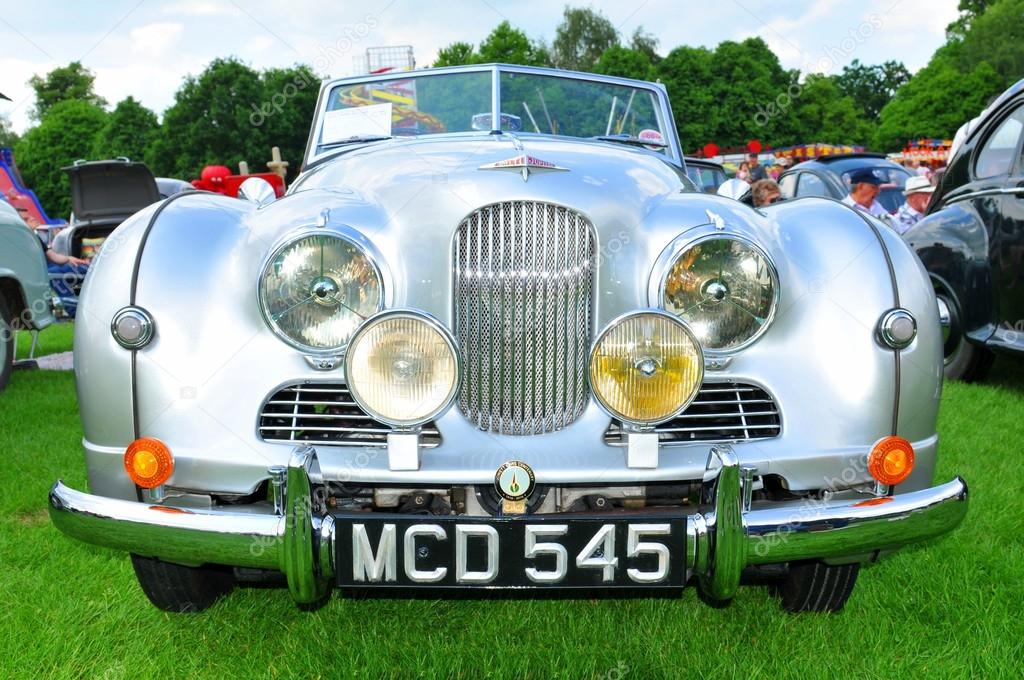 NOTTINGHAM, UK. JUNE 1, 2014: view of a vintage Jowett Jupiter car for sale in Nottingham, England.