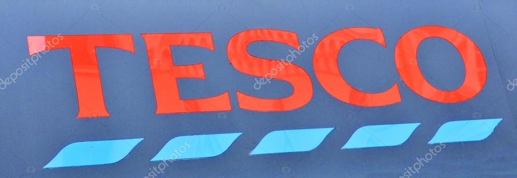 LONDON, UK. JULY 9, 2014: Close up of Tesco supermarket sign.