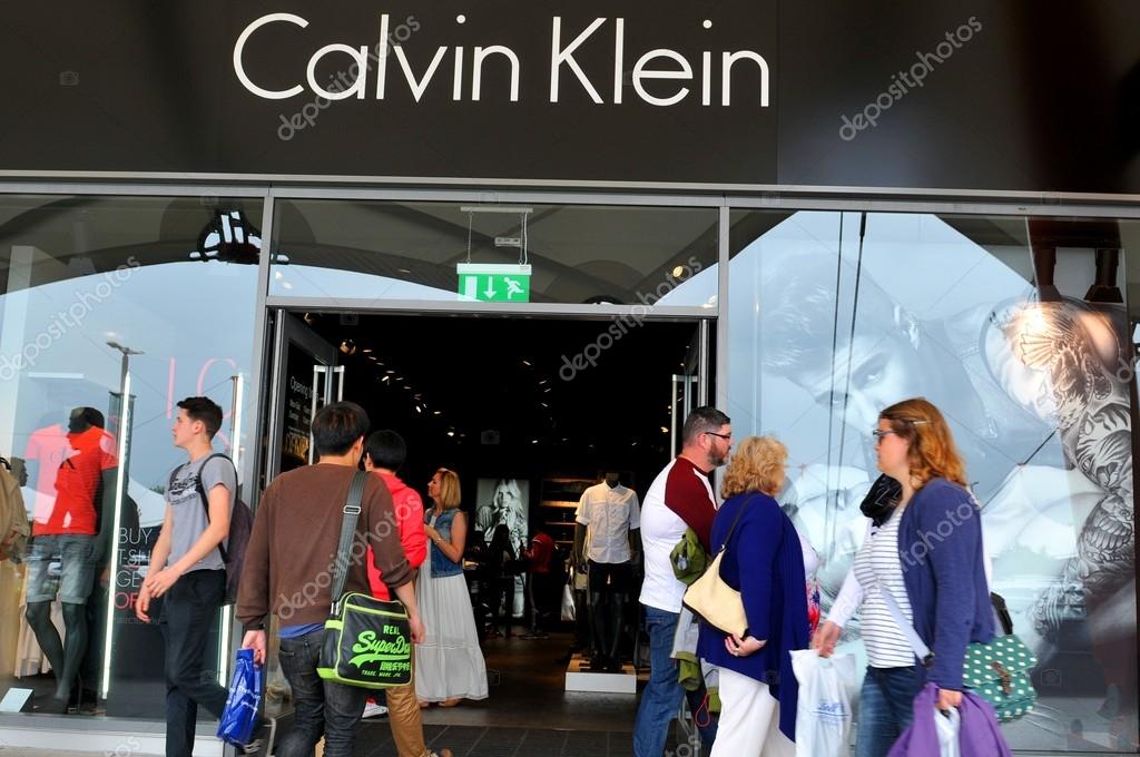 London, UK - June 14, 2015: Detail of the entrance to a Calvin Klein. Calvin Klein is a famous American fashion designer for men, women and children apparel, sportswear, etc.
