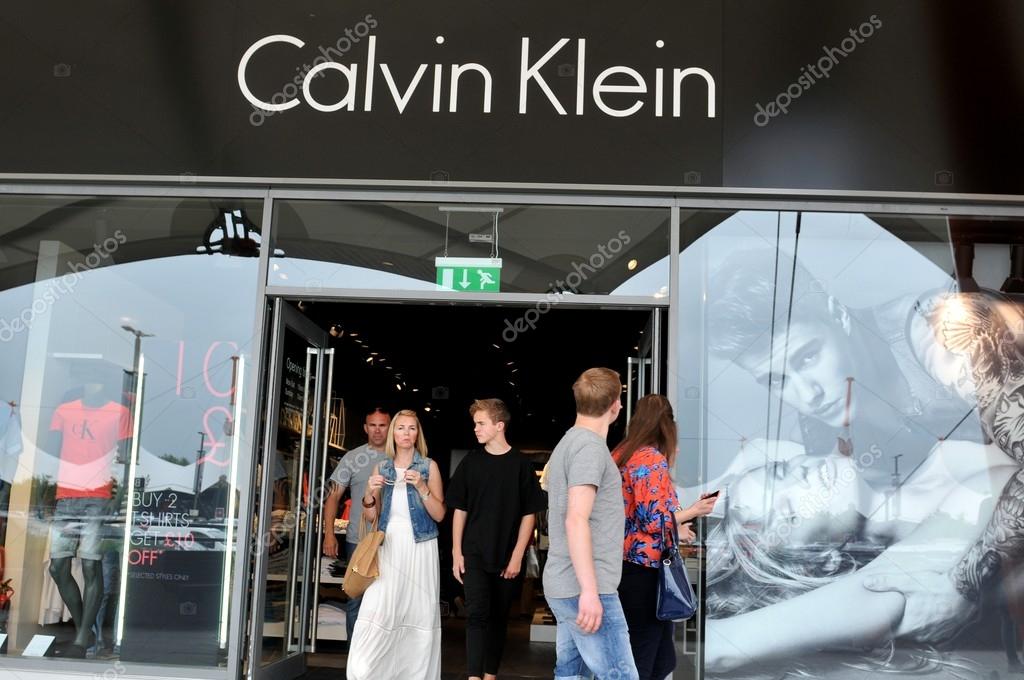 London, UK - June 14, 2015: Detail of the entrance to a Calvin Klein. Calvin Klein is a famous American fashion designer for men, women and children apparel, sportswear, etc.