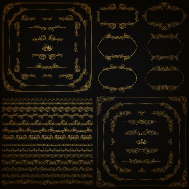 Altın Dekoratif kenarlık kümesi vektör, çerçeve