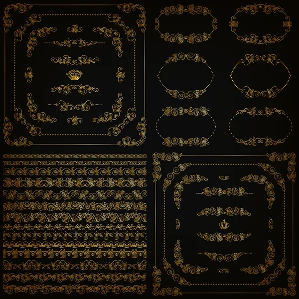 Векторный набор золотых декоративных границ, каркас — стоковый вектор