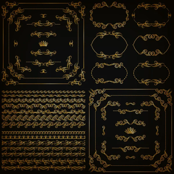 Ensemble vectoriel de bordures décoratives dorées, cadre — Image vectorielle