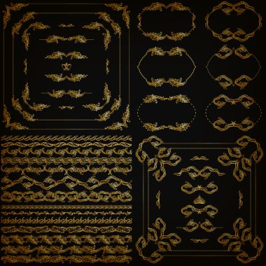Altın Dekoratif kenarlık kümesi vektör, çerçeve