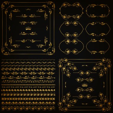 Altın Dekoratif kenarlık kümesi vektör, çerçeve